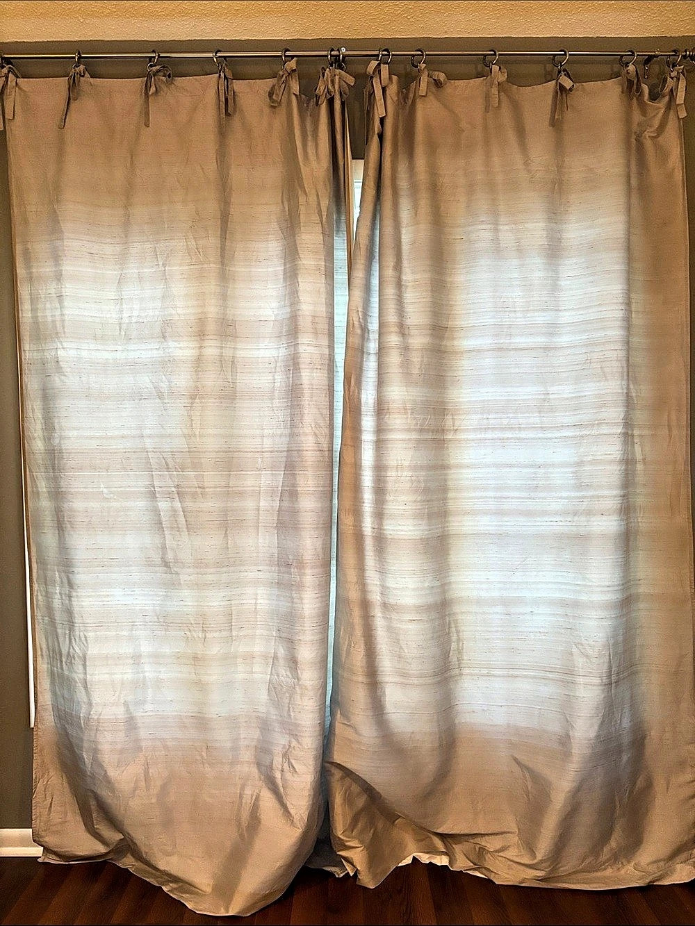 Pottery Barn Silk Tie Top Drapery Panel Curtain Panels Silvery Gray